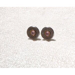 Winchester 38 Special Bullet Stud Earrings Pink Crystal October Birthstone Tourm